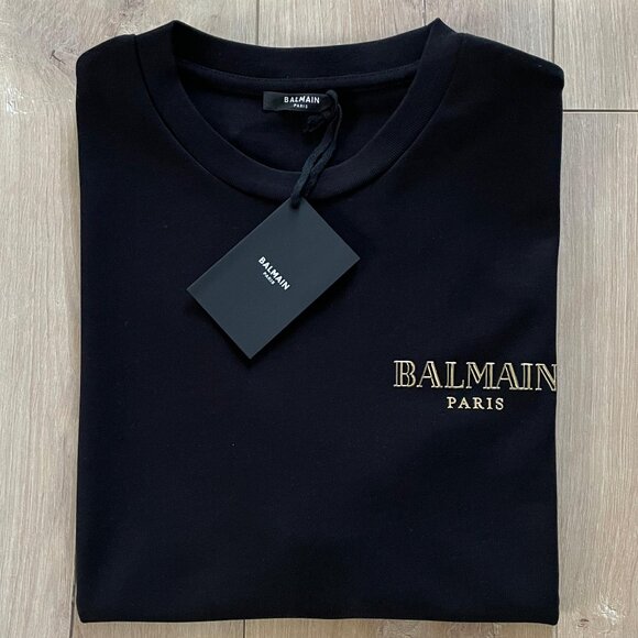 BALMAIN MEN'S BLACK COLOR BASIC COTTON T-SHIRT XLARGE SIZE - Picture 1 of 5